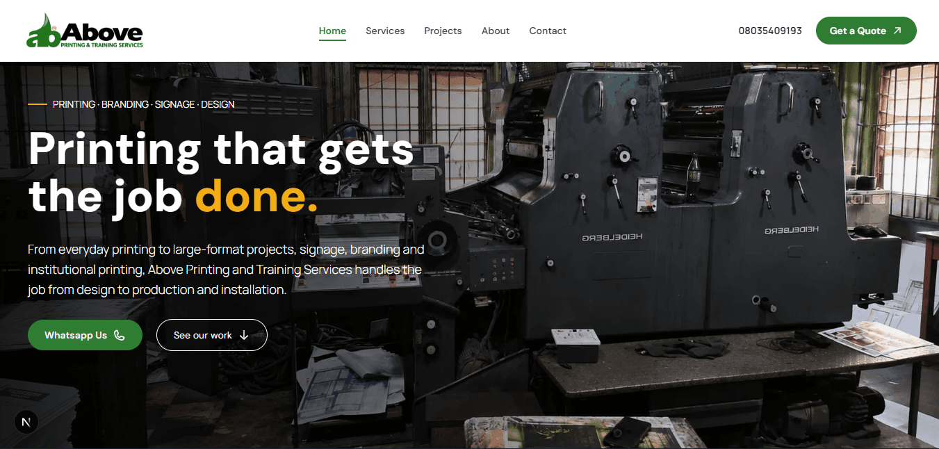 Above Printing & Training Services detailed screenshot